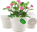 Pottiffe 11 Inch Plastic-Flower-Pot-for-Indoor-Plants, 4 Pack Large Outdoor Planter Pot with Drainage Holes & Saucers, Resin Decorative Garden Pots Planters