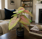 16'' Fake Plant Tall Artificial Caladium Plants Indoor with Black Planter Design, for Home Living Rooms Patios Porches Bathrooms Outdoor Decor (Red)