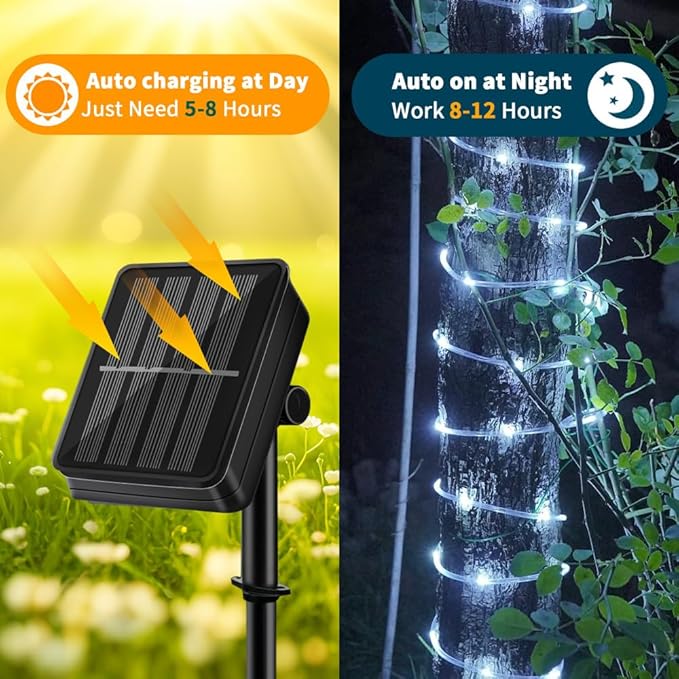 LairtPOW Solar Rope Lights 39FT 100LEDs,IP65 Waterproof Outdoor String Light, Palm Tree Lights for Party Garden Yard Pathway Patio Wedding Christmas Halloween Holiday Decoration (Cool White)