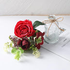 AFRITEE Artificial Flowers with Vase - Small Red Fake Plants Faux Silk Flower Arrangement in Vase for Home Decor for Indoor Dining Living Room Coffee Wedding Table Centerpieces