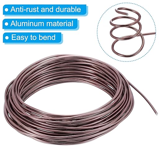 PATIKIL 2mm Bonsai Training Wire, 1 Roll Floral Wire Stems Anodized Aluminum Tree Wire 32.8 Feet Total for Gardening Branch Fixing, Brown