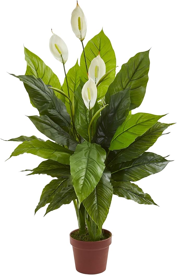 Nearly Natural 42in Artificial Peace Lily Spathiphyllum, Real Touch Silk Plant Faux Greenery for Indoor Home Decor