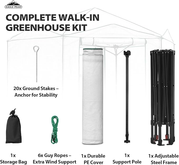 EAGLE PEAK 8.5x8.5 Portable Walk in Greenhouse, Pop Up Indoor Outdoor Greenhouse, Green House Kit with Zippered Roll-Up Doors and Windows, Hexagon Design, PE Cover, Clear/White