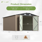 Patiowell 10 x 12 FT Outdoor Metal Storage Shed, Heavy-Duty Shed Storage with Lockable Doors and Steel Frame, Utility Tool Outside Large Storage Shed for Garden, Patio, Backyard, Brown