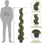 THE BLOOM TIMES 5ft Tall Spiral Topiary Trees Artificial Outdoor Set of 2, UV Resistant Large Faux Evergreen Fake Boxwood Plants for Front Porch Outside Planter Entryway Entrance Decor 5 Foot