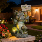 Joint Honglin Solar Dragon Garden Statue with Lantern, Resin Outdoor Yard Decor Figurine, Waterproof Solar Powered Light for Patio, Lawn, Walkway & Front Porch (Dragon)