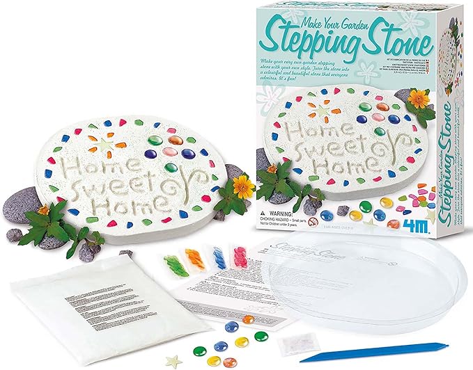 4M: Make Your Garden: Stepping Stone - DIY Ceramic Yard Decor Kit, All-in-1 Art & Craft Set, 7.5" Mold, Decorate W/Beads-Glitter-Stones, Kids Ages 8+