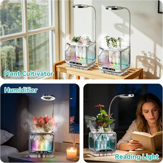 Aeroponics Growing System with Grow Light & Humidifier - Smart Indoor Garden, Visual Root Observation, RGB Mood Lighting, for Plants, Mushrooms - Desktop Hydroponic Planter
