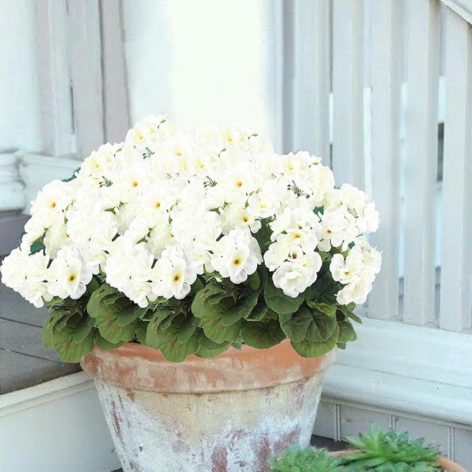 CITYES 3 Pcs Artificial Geraniums Flowers Silk Geraniums for Outdoors UV Resistant White Artificial Geranium Bush Faux Flowers Plant for Planter Garden Home Decor Indoor Patio Vase Table Centerpiece