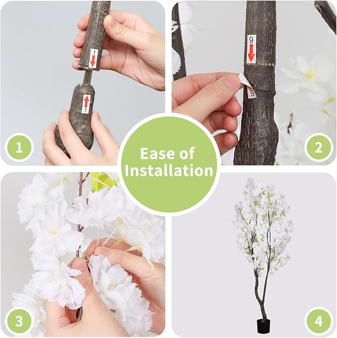 Faux White Cherry Blossom Tree 6.5ft(78in)Tall Artificial Japanese Sakura in Pot Realistic Cherry Plant Decor Handmade Natural Fake White Flower Tree for Christmas,New Year,Wedding,Living Room