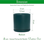 D'vine Dev 8 Inch Ceramic Planter Pot with Drainage Hole and Saucer, Indoor Cylinder Round Planter Pot, Teal, 94-O-D-9