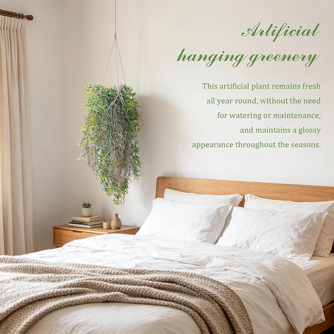 dallisten 4Pcs Fake Hanging Fern Plants for Outdoors, UV Resistant Artificial Ferns Greenery Vines Faux Trailing Plants for Indoor Wall Porch Wedding Boho Home Garden Decor(4PCS WhiteGreen Ferns)