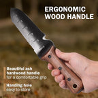 ROYTOA Hori Hori Garden Knife, Garden Tools with Sheath for Weeding,Planting,Digging, 7" Stainless Steel Blade with Cutting Edge, Full-Tang Walnut Wood Handle with Hanging Hole