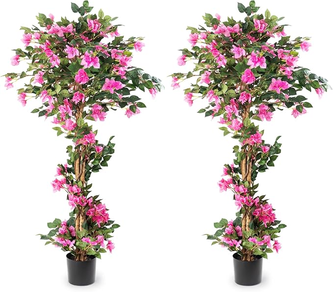 2Pack Artificial Bougainvillea Tree – 5FT Faux Silk Pink Bougainvillea Plant with Pot for Indoor Outdoor Decor, Tall Fake Tropical Tree for Home, Office, Patio, Balcony, Wedding Decoration