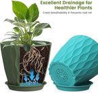 UOUZ 8 Inch Plant Pots, 4 Pack Plastic Planters for Indoor Outdoor with Drainage Holes & Saucers, Waffle Texture Flower Pots for Indoor Plants, Indoor Plant Pots for Monstera, Fiddle Leaf Fig Colorful
