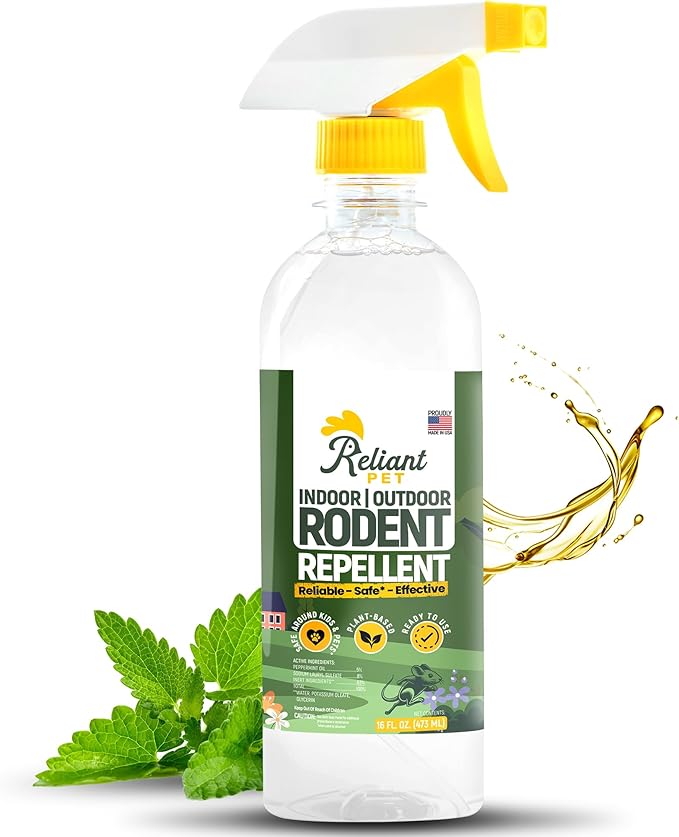 Reliant Pet Peppermint Oil Spray for Rodents- 16oz – Mice Repellent & Rat Deterrent Spray, Squirrel Repellent Indoor & Outdoor, Mint Spray for Rodents, Plant Based, Pet Safe and Made in USA