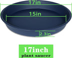 4 Pack of 16 17 inch Plant Saucer (15 inch Base), 2.3" Depth, Heavy Duty Deep Plant Trays for Planter Pots, Bird Bath Bowls, Plastic Plant Saucers for Indoors (17", Blue)