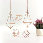 5Pcs Metal Air Plants Hanging Holders and Stands Set (2 Wall Hangers with Chains + 3 Table Stands), Rose Gold Geometric Home Decor for Windows/Wedding, 2.75 Inch Rust-Resistant Display Rack