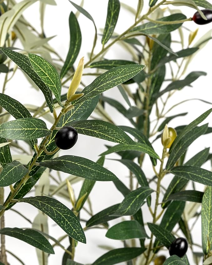 Artificial Olive Tree 5FT - Tall Faux Olive Trees Indoor with White Planter, Large Fake Olive Plants Realistic Branches Natural Thick Trunk and Fruits for Home House Office Decor