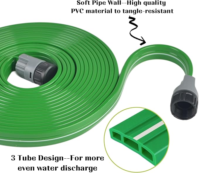 prinkler Soaker Hose for Yard 50 FT with Holes, Flat Garden Soaker Hose with Staples, Heavy Duty No-Kink Drip Hose Sprinkler Watering Drip Irrigation Hoses for Lawn Vegetable Garden Watering System