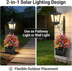 Solar Pathway Lights with Planter, 2-in-1 Outdoor Solar Lamp Post Light with Planter and Artificial Flowers, 27/35inch Outdoor Planters with Lights for Lawn,Patio,Yard & Pathway Decor (27in(Small)*2)