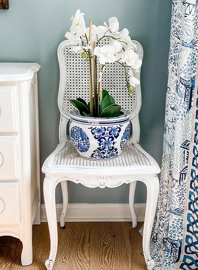 Serene Spaces Living White Realistic Phalaenopsis Orchids in Pot, Artificial Potted Flowers - Beautiful Entryway Vase, Foyer Table Décor, Measures 26" Tall & 5" Diameter, Set of 6