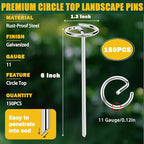 150 PCS Landscape Fabric Staples Pins,Heavy Duty Circle Top Landscape Fabric Stakes,6 inch Galvanized Weed Barrier Stakes Pins with Removal Tool,Reusable Garden Staples for Weed Barrier Fabric