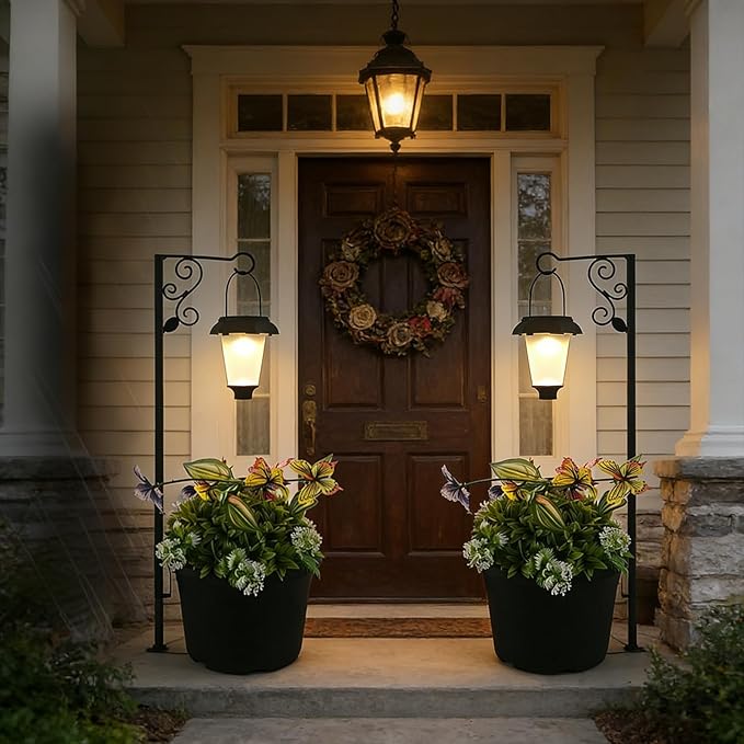 Solar Outdoor Floor Lamps with Planter, 2 in 1 Waterproof LED Solar Lamps Post Light, Matte Black Outdoor Flower Pots, Outdoors Lamps for Patio, Backyard, Pathway, Garden, Lawn (2PCS)