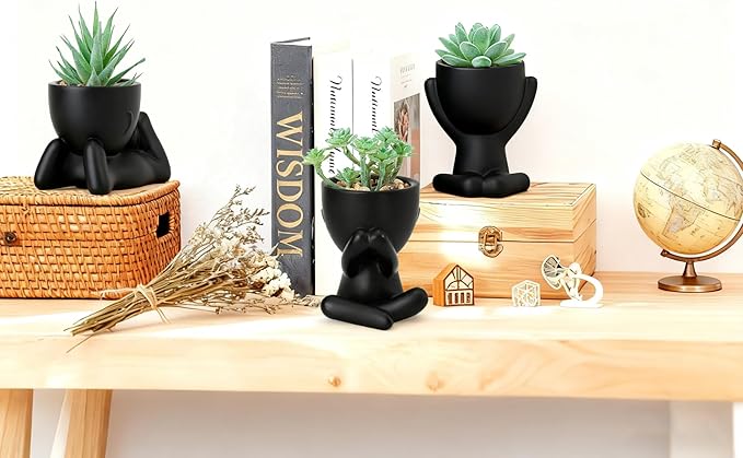 ALAGIRLS 3pcs Fake Green Succulents Plant Sets,Plastic Artificial Plant Decor Indoor Small Potted Faux Succulents for Bathroom Living Room Office