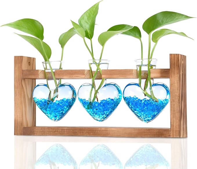 Nacome Plant Terrarium Propagation Stations: Mothers Day Gifts for Mom Plant Lovers Women Wife Daughter - 3 Bulb Glass Vase with Wooden Stand Tabletop for Hydroponics Home Garden Wall Decor