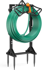 Garden Hose Holder Holds 160Ft Hoses, Heavy-Duty Freestanding Water Hose Stand with 2 Tool Hooks, Rustproof Hose Rack with 4 Spikes Hose Hanger Storage for Outside, Yard, Lawn