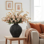 Beige Silk Flower Arrangements Home Decor, Large Floral Centerpieces For Tables, 22 Long Stems Fake Mums + Eucalyptus + Wild Flowers in Bulk, Artificial Flowers Coffee Dining Table, Faux Mums Flowers