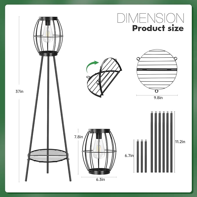 2 Pack Solar Lights Outdoor with Plant Stands, Solar Floor Lamp, Solar Powered Street Light Metal Tripod Deck Lights, Patio Decor for Garden Yard Pathway Driveway Porch