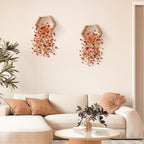 Artificial Faux Mums Fall Flowers for Outdoor Autumn Decoration,2 PCS Fake Silk Daisy Flowers Plant Eucalyptus Leaves Realistic UV Resistant for Front Porch Patio Balcony Yard Home Decor(Orange Brown)