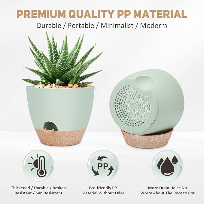 YNNICO 12 inch Large Self Watering Plant Pots, Flower Pots Planters with Multi Mesh Drainage Holes for Indoor Outdoor Garden Plants and Flowers