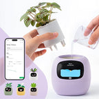 Smart Planter with App Control, Self-Watering AI Plant Pot with LCD Display, Interactive Desk Plant Companion for 100+ Plants, Smart Indoor Planter with Pomodoro Timer,80ml Reservoir,Calendar-Purple