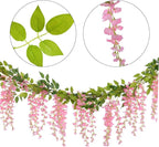 Lvydec Wisteria Artificial Flowers Garland, 4 Pcs Total 28.8ft Artificial Wisteria Vine Silk Hanging Flower for Home Garden Outdoor Ceremony Wedding Arch Floral Decor (Pink)