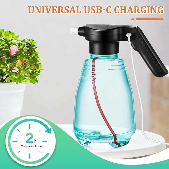 Electric Spray Bottle Plant Mister for Indoor Outdoor Plants, 0.5 Gallon Automatic Watering Can Rechargeable Battery Powered Sprayer with Adjustable Spout for Gardening, Cleaning(Green Style)