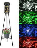 Solar Floor Lamps Outdoor RGB Butterfly Projection Metal Cordless Floor Lamp with Plant Stand,42.48 Inch Waterproof Decorative Garden,Patio,Porch,Yard,Path,Light,Black