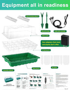 2 Packs Large Seed Starter Tray, Adjustable Brightness and Timer with 48 Full Spectrum LEDs, Seed Starter Kit with Drainage Holes, Tools and Labels for Indoor Plant Growing and Outdoor Gardening