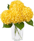 DuHouse 3Pcs Hydrangea Artificial Flowers,Latex Real Touch Hydrangeas with Long Stems & Leaves for Home Decor Party Floral Arrangements Wedding Bouquets Centerpieces(Yellow)