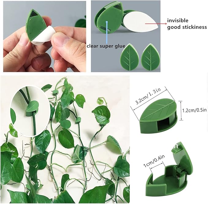 60 Pcs Plant Climbing Wall Fixture Clips Acrylic Self-Adhesive Sticker Fixer Vine Traction Invisible Holder Climbing Plant Green Leaf Vines Hook Fixing Clip Indoor Outdoor Decoration