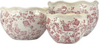 Galt International Ceramic Plant Pots Set of 3 Rustic Vintage Farmhouse Cream Crackle Glaze (11"/ 9.6"/ 7") Garden Indoor Outdoor Flower Planter w/Drainage Hole (Vintage Red)