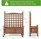 Giantex Set of 2 Mobile Plant Raised Bed, Wood Planter with Lattice Trellis and Wheels, Flower Box for Plant Climbing, Vertical Garden for Balcony Patio Yard, 25"x 11"x 32.5"