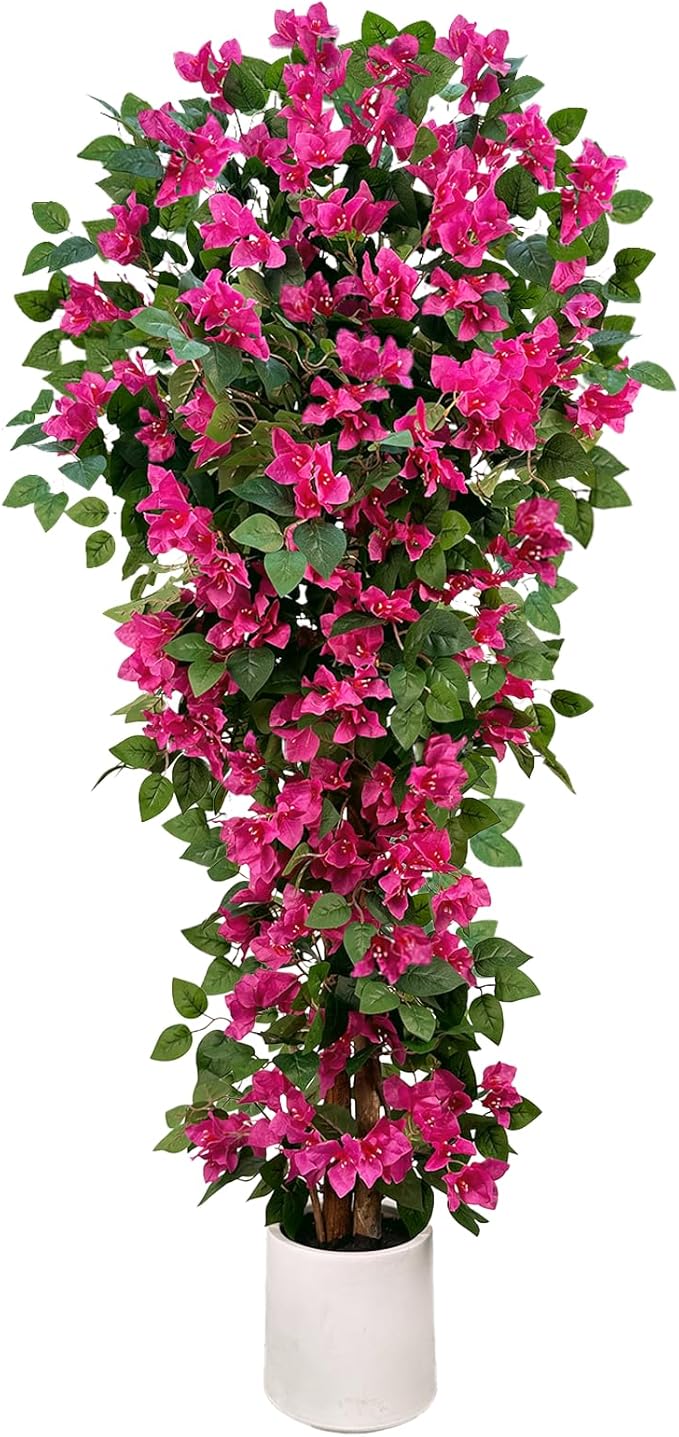 5FT Artificial Bougainvillea Tree,Fake Plants Fake Flowers,Silk Floral Plant in Black Pot,Faux Tree UV Resistant for Spring Decor Living Room,Porch, Garden, Indoor & Outdoor