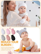 Geyoga 12 Pieces Newborn Hat Mittens Gloves Set Baby Boys Girls Cotton Baby Beanie for 0-12 Months