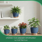 montresor 5-Pack Reservoir & Drainage Plastic Flower Pots (5/5.5/6/6.5/7 Inch) – Ocean Blue Indoor Planters with Wick System for Peace Lily, Fern, Spider Plant