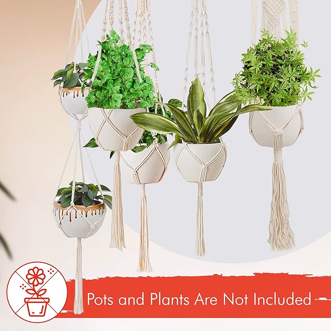 feedee Macrame Plant Hangers Indoor Macrame Hanging Planters for Indoor Plants, 6 Pack Hanging Plant Holders Indoor Hanging, Macromay Plant Hangers for Indoor Plant Hanger, Outdoor Flower Pots Holder