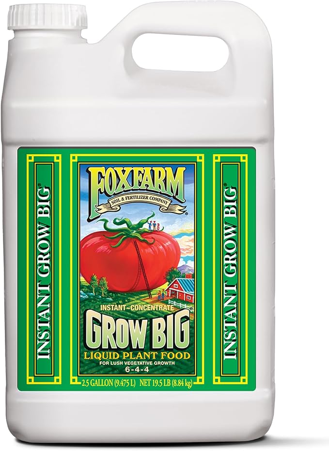 FoxFarm Grow Big Liquid Plant Food - 6-4-4 House Plant Fertilizer for Lush Vegetative Growth, Fast Nutrient Uptake for Roses, Tomatoes & Veggies - 2.5 Gallon Size Concentrate