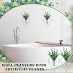 Canlierr 2 Pieces Wall Decor Hanging Planters with Artificial Plants Metal Hanging Vase Indoor Plants Holder Modern Boho Wall Art for Bathroom Bedroom Living Room Decor(Silver, Eucalyptus)